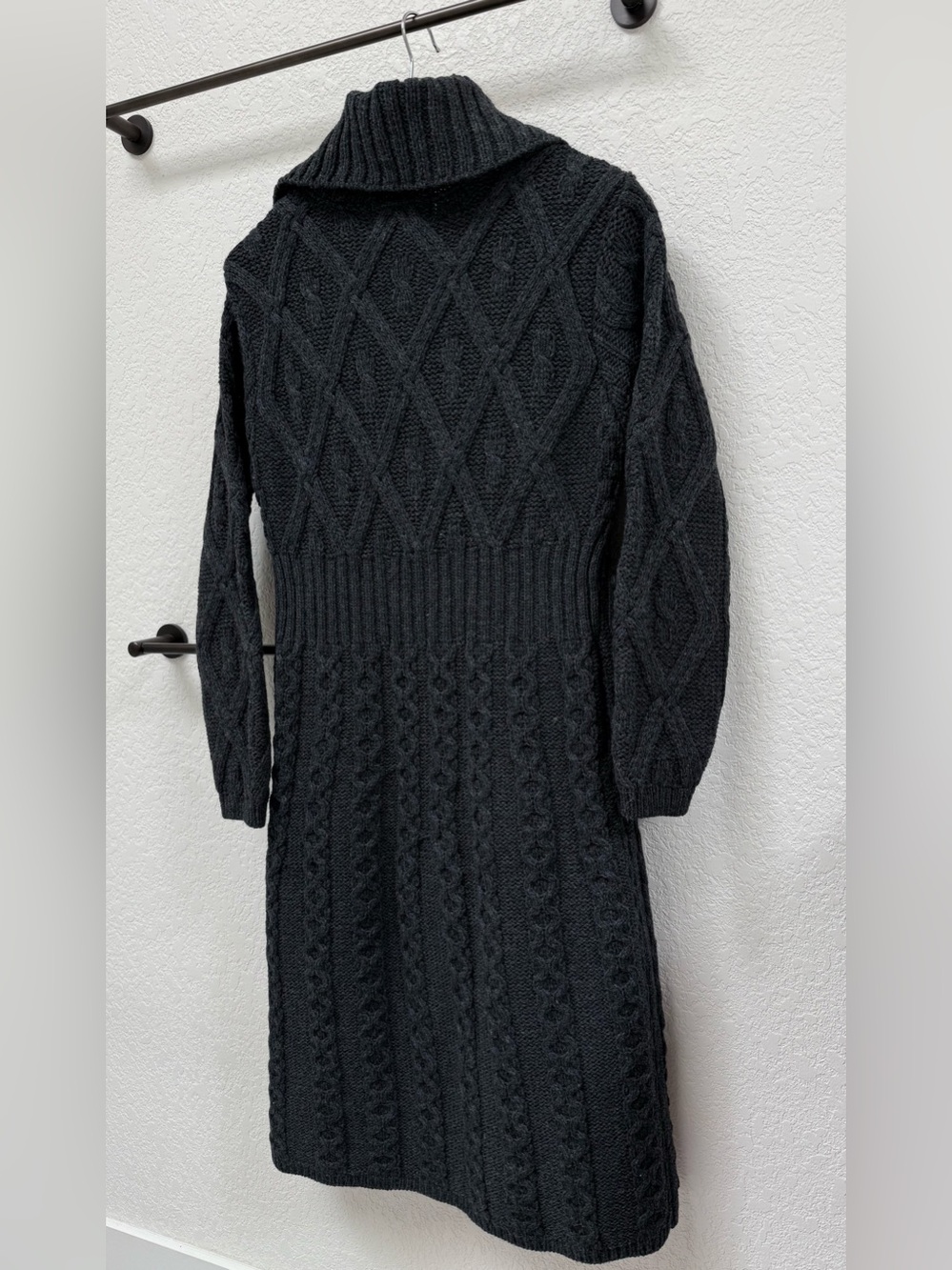 Aran Crafts Ireland 100% Meriono Wool Charcoal Flared cable knit coat - Size: S - Picture 2 of 11